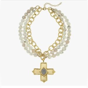 COPY - Susan Shaw NWT White Turquoise with Gold Cross and St Benedictine